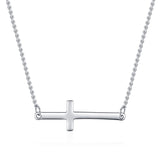 925 Sterling Silver Cross Choker Necklace Shining Chain Pendant Jewelry
