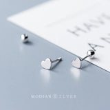 Stars Heart Bead Stud Earrings Fine S925 Silver Jewel