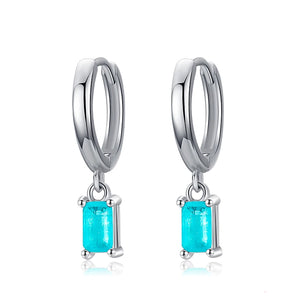 Tourmaline Hoop Earrings 925 Silver Rectangle Paraiba Earring Women Jewelry