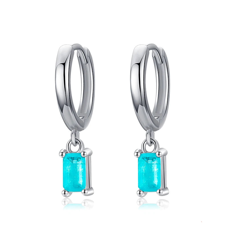 Tourmaline Hoop Earrings 925 Silver Rectangle Paraiba Earring Women Jewelry