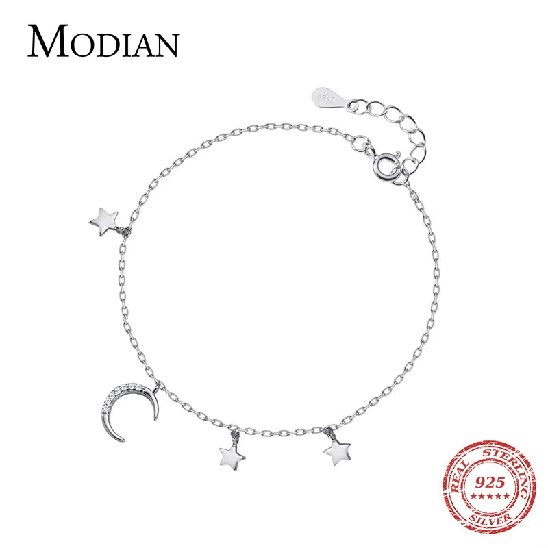 925 Silver Moon & Stars Bracelet Valentine Gift