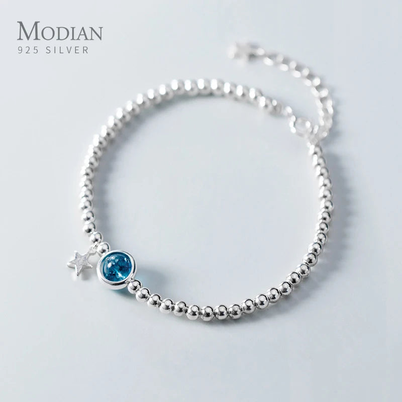 925 Silver Crystal Ball Star Bracelet for Women Adjustable Bangle