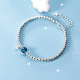 925 Silver Crystal Ball Star Bracelet for Women Adjustable Bangle