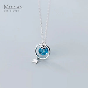 925 Silver Crystal Circle Star Pendant Necklace