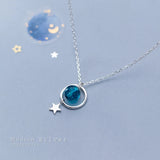 925 Silver Crystal Circle Star Pendant Necklace