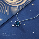 925 Silver Crystal Circle Star Pendant Necklace