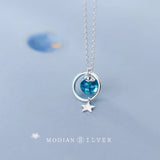 925 Silver Crystal Circle Star Pendant Necklace