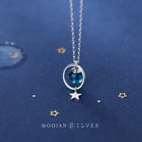 925 Silver Crystal Circle Star Pendant Necklace