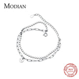 925 Silver Geometry Bracelet Double Layer Chain Link Women Girl