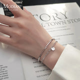 925 Silver Geometry Bracelet Double Layer Chain Link Women Girl