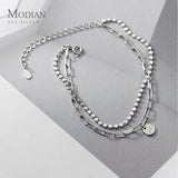 925 Silver Geometry Bracelet Double Layer Chain Link Women Girl