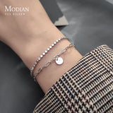 925 Silver Geometry Bracelet Double Layer Chain Link Women Girl