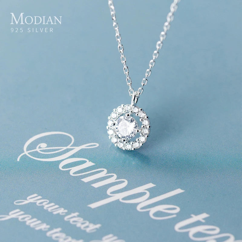 925 Silver CZ Geometric Pendant Necklace for Women Adjustable Chain