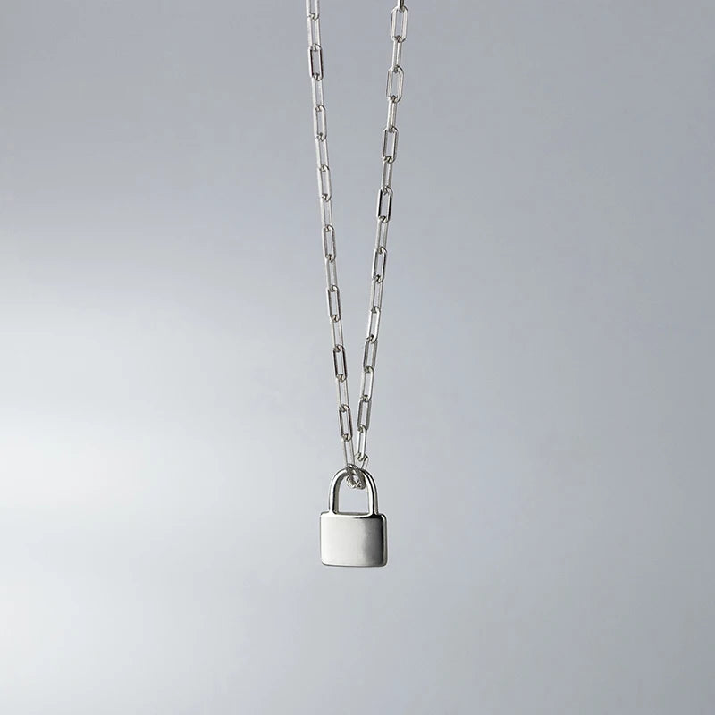 925 Silver Necklace Lock Key Pendant for Women Party Gift