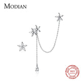 925 Silver Flower Tassel Long Chain Clip Earrings - No Piercing