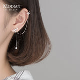 925 Silver Flower Tassel Long Chain Clip Earrings - No Piercing