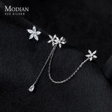 925 Silver Flower Tassel Long Chain Clip Earrings - No Piercing