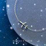 925 Sterling Silver CZ Mini Airplane Bracelet for Women Korea Style Fine Jewelry