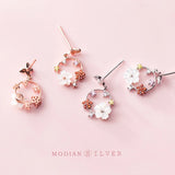 Enamel Flower Drop Earrings 925 Silver Dangle Charms