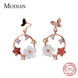 Enamel Flower Drop Earrings 925 Silver Dangle Charms