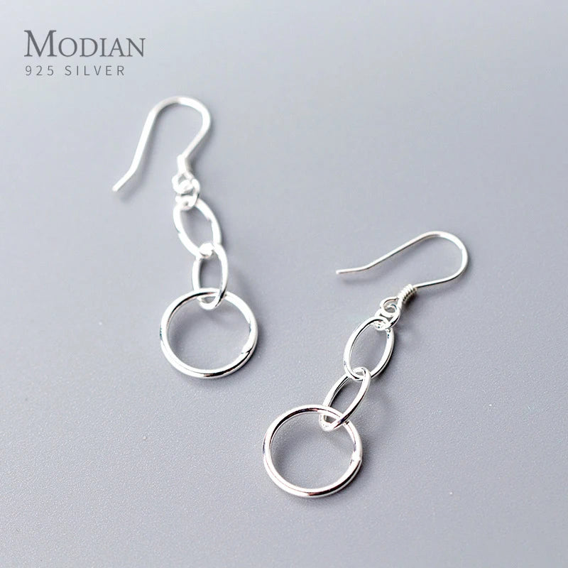 Geometric Oval Round Sterling Silver Dangle Earring for Women Gift