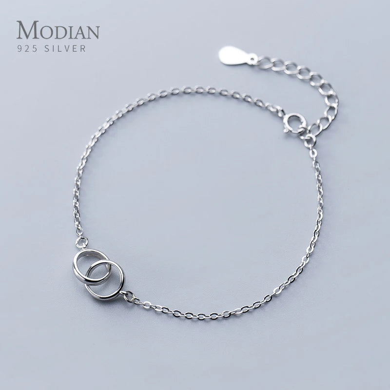 925 Sterling Silver Geometric Round Bracelet Anklet Women's Fine Jewelry Gift