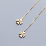 Sterling Silver Clover Drop Earrings with Tassel Dangle