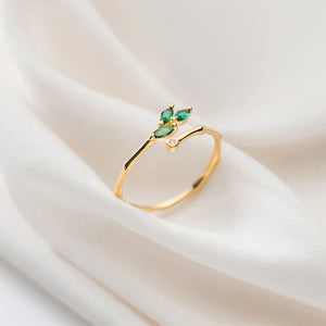 Green Crystal Leaves Slub Ring for Women 925 Sterling Silver Plant Size Ring