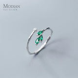 Green Crystal Leaves Slub Ring for Women 925 Sterling Silver Plant Size Ring