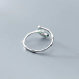 Green Crystal Leaves Slub Ring for Women 925 Sterling Silver Plant Size Ring