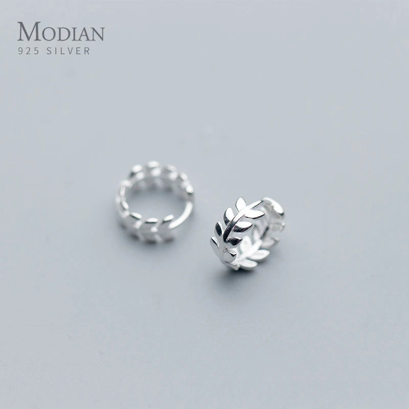 Sterling Silver Lucky Tree Leaf Hoop Earrings Anniversary Gift