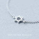 925 Silver Hexagram & Star Chain Bracelet, Fine Jewelry