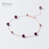 Rose Purple Crystal Bracelet Sterling Silver Bead Charm S925 Fine Jewelry