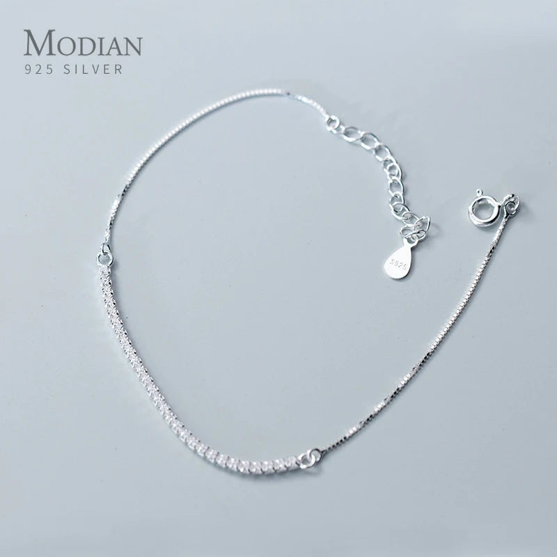 Clear CZ Geometric Bracelet 925 Sterling Silver Adjustable Chain Fine Jewelry