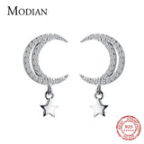 Clear CZ Moon Stud Earring 925 Sterling Silver Ear Pin Korea Style Jewelry