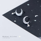 Clear CZ Moon Stud Earring 925 Sterling Silver Ear Pin Korea Style Jewelry