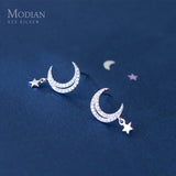 Clear CZ Moon Stud Earring 925 Sterling Silver Ear Pin Korea Style Jewelry