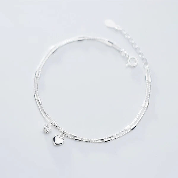CZ Stars Love Hearts Silver Bracelet Wedding Jewelry Gift