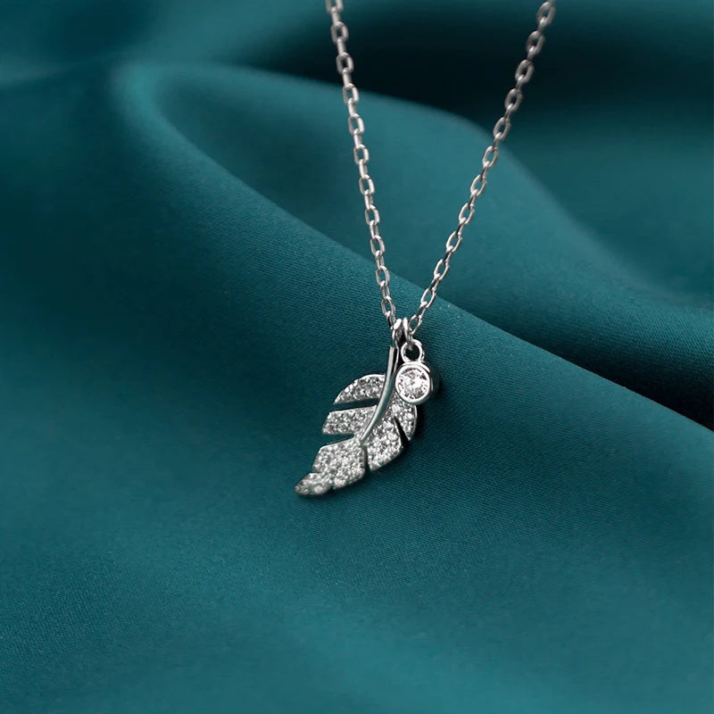Luminous Zircon Feather Sterling Silver Necklace