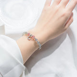 925 Silver CZ Moon Charm Bracelet Pink Strawberry Crystal Jewelry