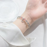 925 Silver CZ Moon Charm Bracelet Pink Strawberry Crystal Jewelry