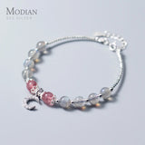 925 Silver CZ Moon Charm Bracelet Pink Strawberry Crystal Jewelry