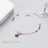 Garnet Coin Light Beads Anklet Sterling Silver Chain Adjustable Anklet