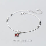 Garnet Coin Light Beads Anklet Sterling Silver Chain Adjustable Anklet