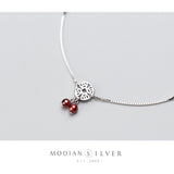 Garnet Coin Light Beads Anklet Sterling Silver Chain Adjustable Anklet