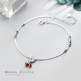 Garnet Coin Light Beads Anklet Sterling Silver Chain Adjustable Anklet