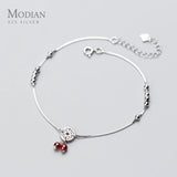 Garnet Coin Light Beads Anklet Sterling Silver Chain Adjustable Anklet