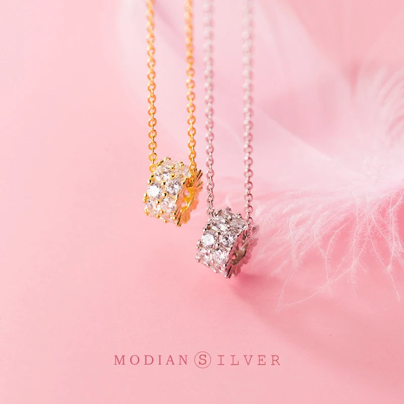 925 Sterling Silver Zircon Tube Pendant Necklace for Women