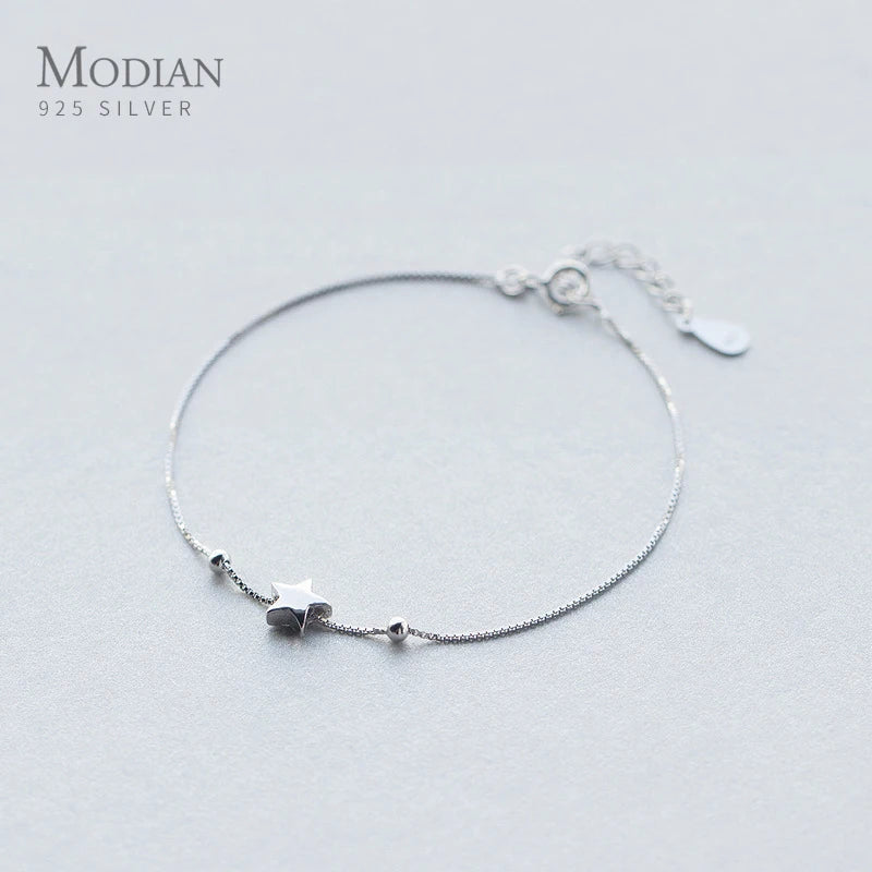 925 Silver Beads & Star Chain Bracelet Female 925 Jewelry Accessories