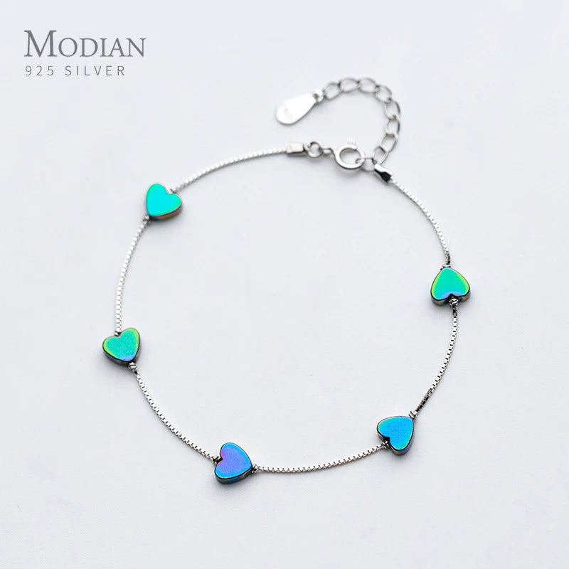 925 Silver Romantic Hearts Bracelet for Women Charm Jewelry Gift